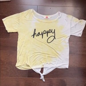a yellow and white tie die shirt